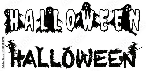 Black vector isolated lettering on Halloween theme for holiday designs, posters and cards on a white background.