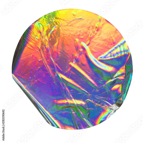 Wrinkled Holographic Circle Sticker with Iridescent Glossy Texture