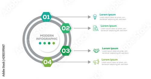 Circular styles and colorful with a modern infographic design featuring 4 distinct. Diagram consisting of 4 step. Vector illustration.