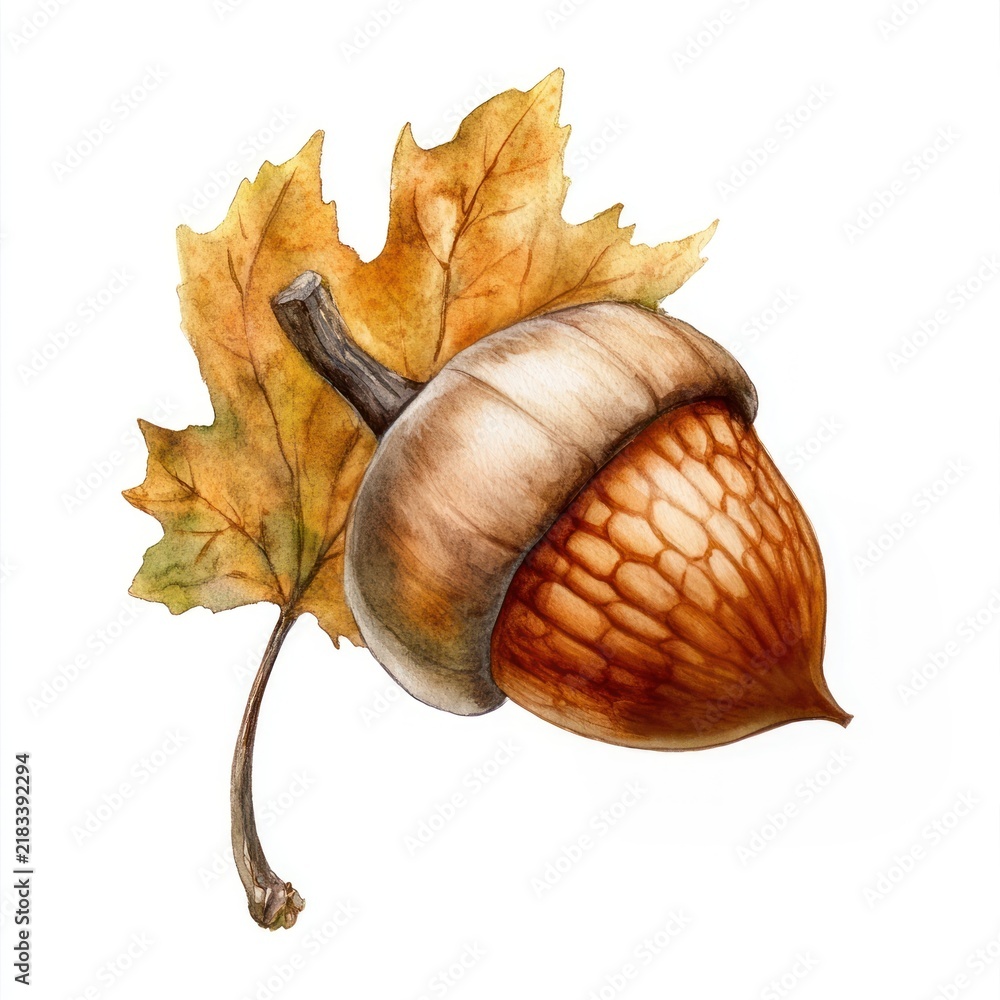 Obraz premium Acorn illustration watercolor autumn.