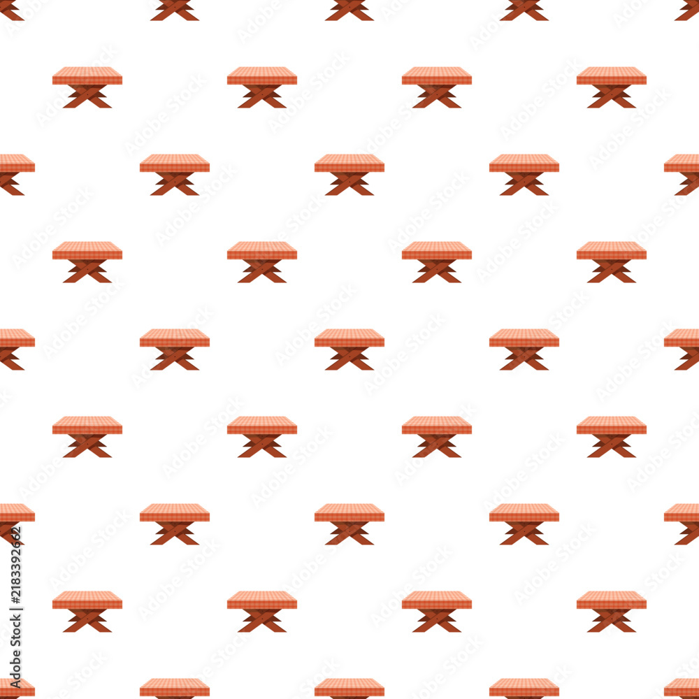 Fototapeta premium Wooden picnic tables forming a seamless repeating pattern on a white background