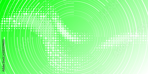 Abstract Green Circular Geometric Rings with White Halftone Dots and Radial Flow.