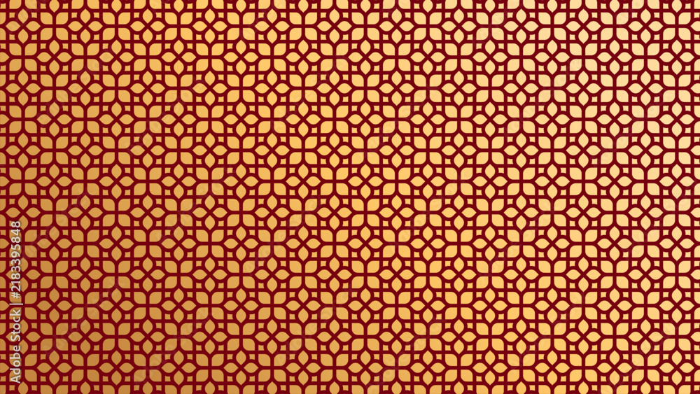 Fototapeta premium Red and gold geometric lattice pattern with repeating ornamental motif