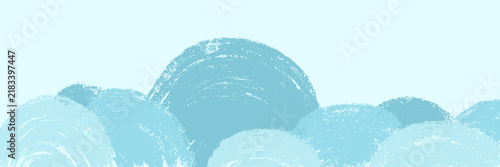 Abstract soft blue background with textured rounded cloud shapes drawn with crayon paint stroke effect vector illustration. Naive children art for book or game.
