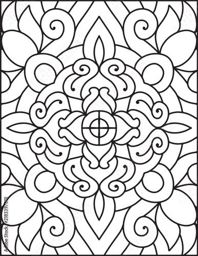 Intricate Floral Mandala Coloring Page – Black and White Decorative Line Art