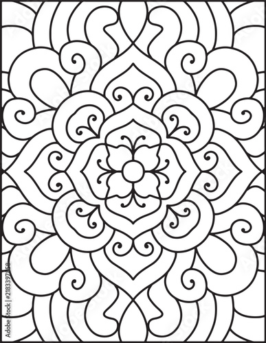 Intricate Floral Mandala Coloring Page – Black and White Decorative Line Art