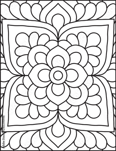 Intricate Floral Mandala Coloring Page – Black and White Decorative Line Art