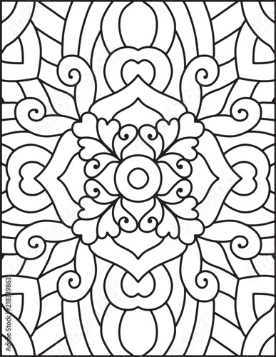 Intricate Floral Mandala Coloring Page – Black and White Decorative Line Art