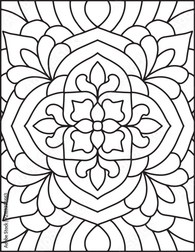 Intricate Floral Mandala Coloring Page – Black and White Decorative Line Art
