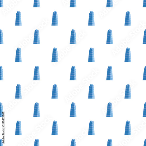 Bild auf Leinwand Repeating pattern of blue skyscraper buildings against a white background