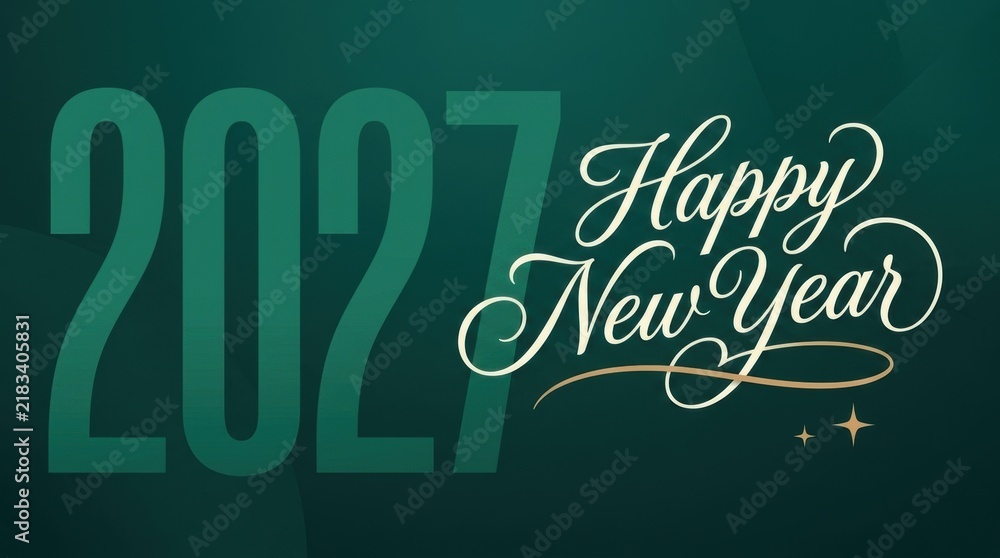 Obraz premium Happy New Year 2027 greeting with elegant script and festive stars