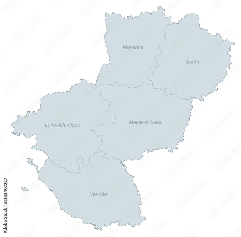 Obraz premium Administrative Map of the French Region Pays de la Loire