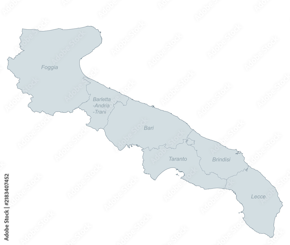 Fototapeta premium Administrative Map of Puglia, Italy - Detailed Regional Boundaries
