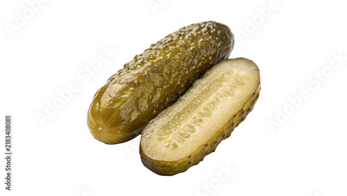 фотографія Whole and half pickled cucumber gherkins isolated on transparent background