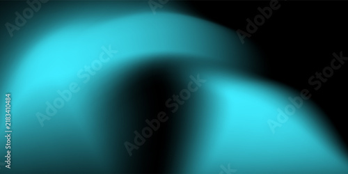 Abstract Cyan Flowing Gradient Forms on a Dark Black Background with Soft Luminous Curves.
