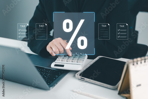 Digital Tax Management for Online Accounting and Financial Compliance, Business Technology Concept for Tax Filing, Percentage Calculation, Finance Automation, Reporting, and Enterprise Planning