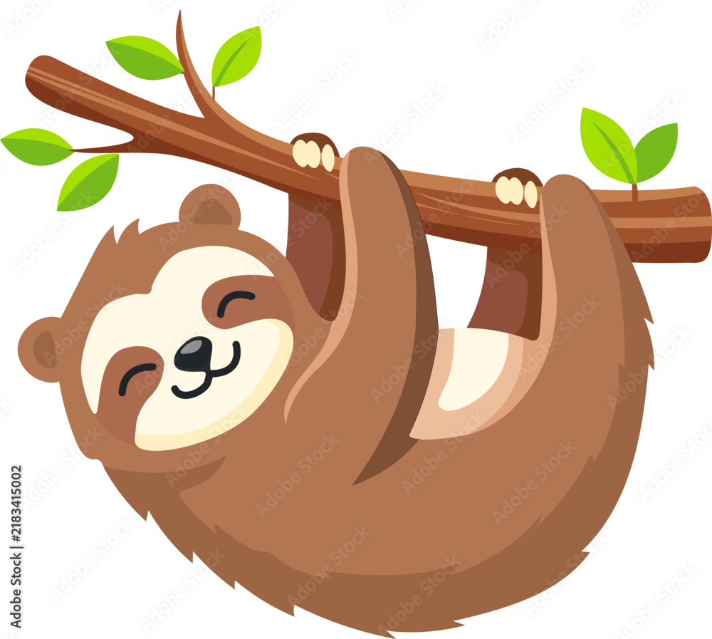 Fototapeta premium Adorable Sloth Hanging from a Tree Branch with Cute Style for Kids
