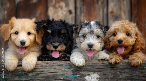 Group of puppies of Dachshund, Cocker Spaniel and Jack Russell Terrier