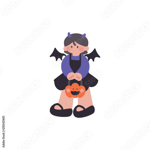 ハロウィン仮装した子ども小悪魔人物イラスト