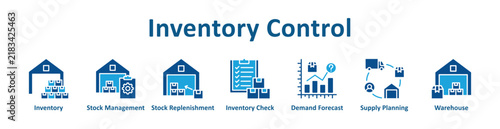 Inventory Control web icon banner with line art style