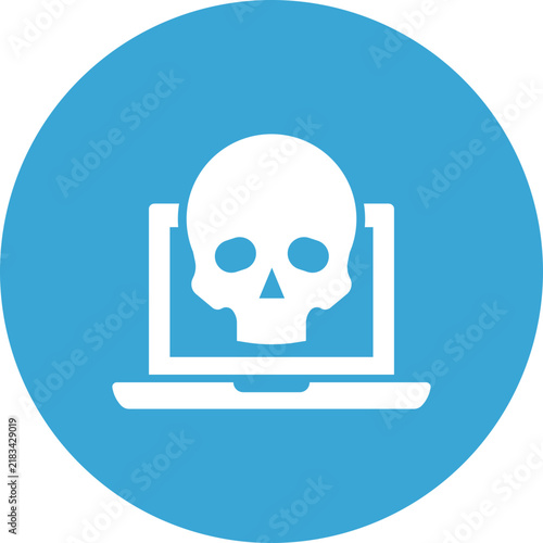 Laptop with skull icon on screen representing cybercrime threat isolated