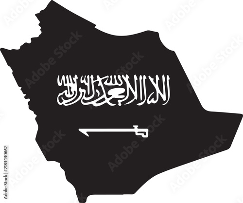 Isolated map silhouette of Saudi Arabia featuring the official national flag design element