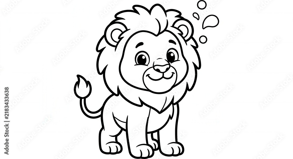 Fototapeta premium Cute Baby Lion Coloring Page Line Art Illustration Isolated on White Background