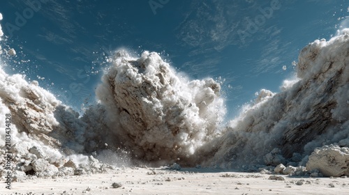 Plakat Rock explosion debris dust cloud landscape