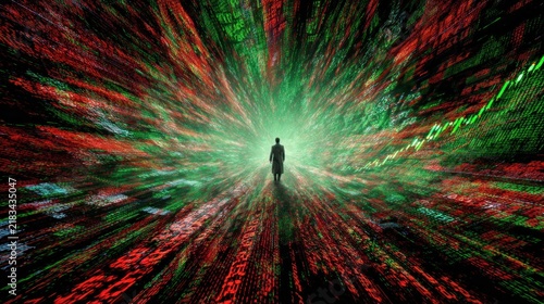 Plakat Man walking digital code stream