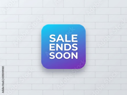 Modern blue and purple gradient sale banner icon on brick wall background