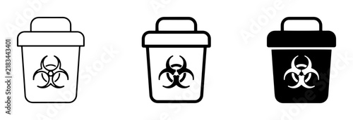 Biohazard waste bin silhouette icons, hazardous material disposal, medical safety