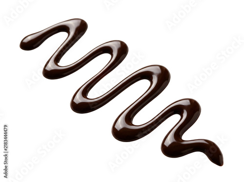 Foto Dark glossy chocolate sauce drizzle forming a smooth wavy zigzag line, captured