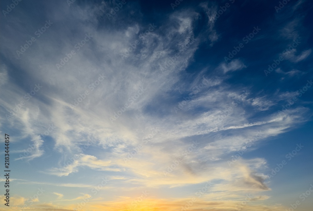 Fototapeta premium Orange sky after the sunset at the sea, evening sea horizon