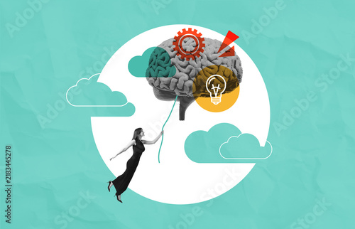 Fotografía Business strategy sketch with woman guiding a creative brain, ge