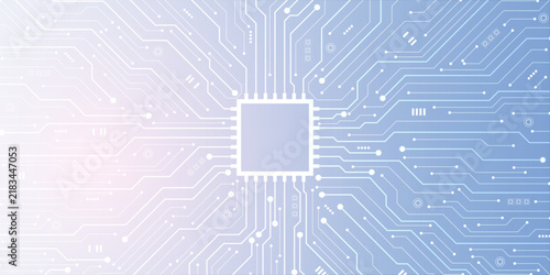 Abstract white background featuring circuit patterns and blue tech elements. Clean digital design with futuristic lines for modern technology and AI-themed projects