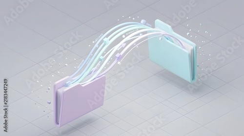 Naklejka Data transfer between two folders digital information flow