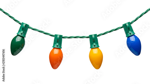 Obraz na plátně Colorful decorative holiday string lights featuring vibrant glossy bulbs attache