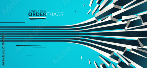 фотографія Chaos and order vector concept abstract background with lines explosion to debris in decay, 3D wallpaper with perspective lines going to chaos of destruction