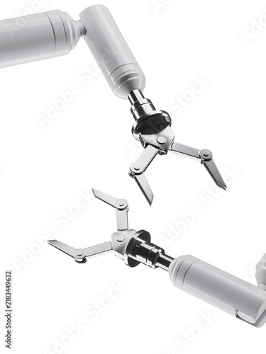 3D Render of Robotic Mechanical Claw Arms Isolated on White Background