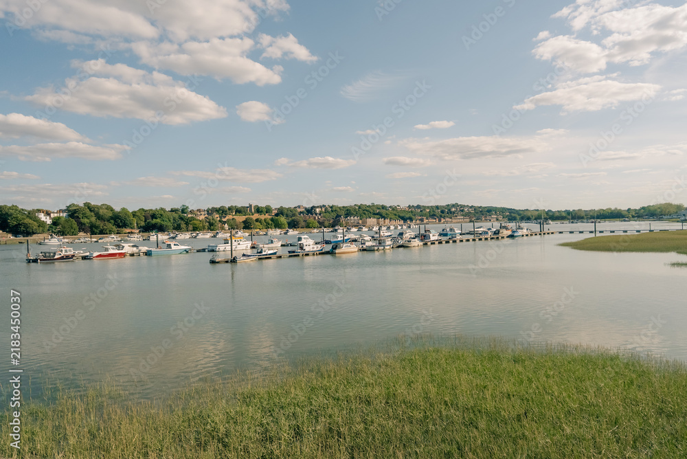 Obraz premium Panoramic view of the River Medway and Rochester from Rochester Castle walls, Kent, England, UK - 4 September 2026.
