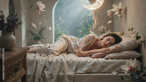 young woman sleeping in bed