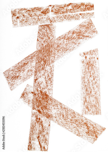Overlapping orange and brown dry pastel strokes isolated on transparent background. Hand drawn rustic texture for autumn design.