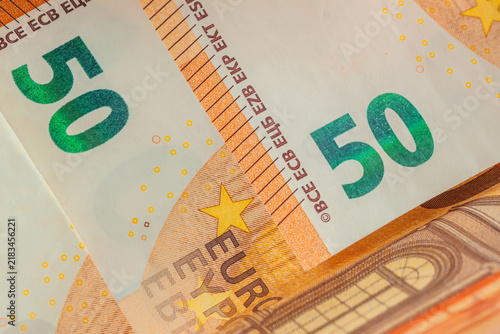Фотография Fifty Euro Banknotes Close Up