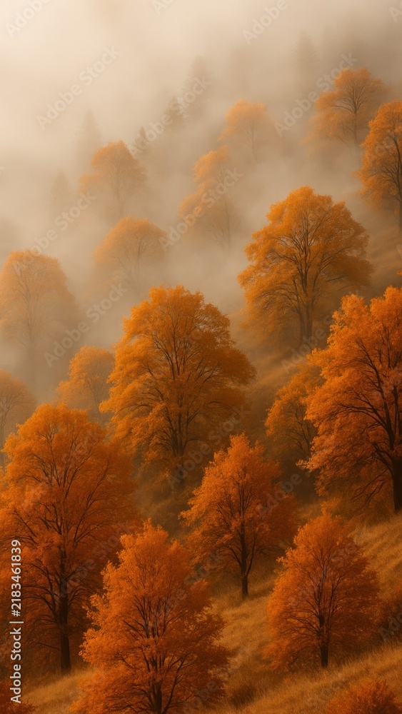 Obraz premium Misty autumn forest mobile wallpaper