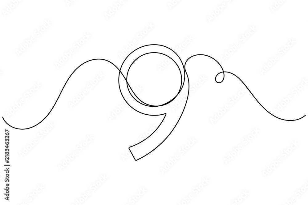 Obraz premium Award number of nine icon sign continuous one line drawing on white background minimalist single art learning list and success score crayons symbol outline vector illustration