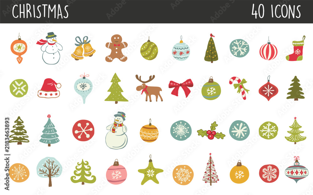 Fototapeta premium Christmas icons set.Vector illustration