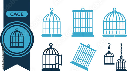 Fotografía Bird cage vector icon set with decorative cages, domed enclosures and classic wi