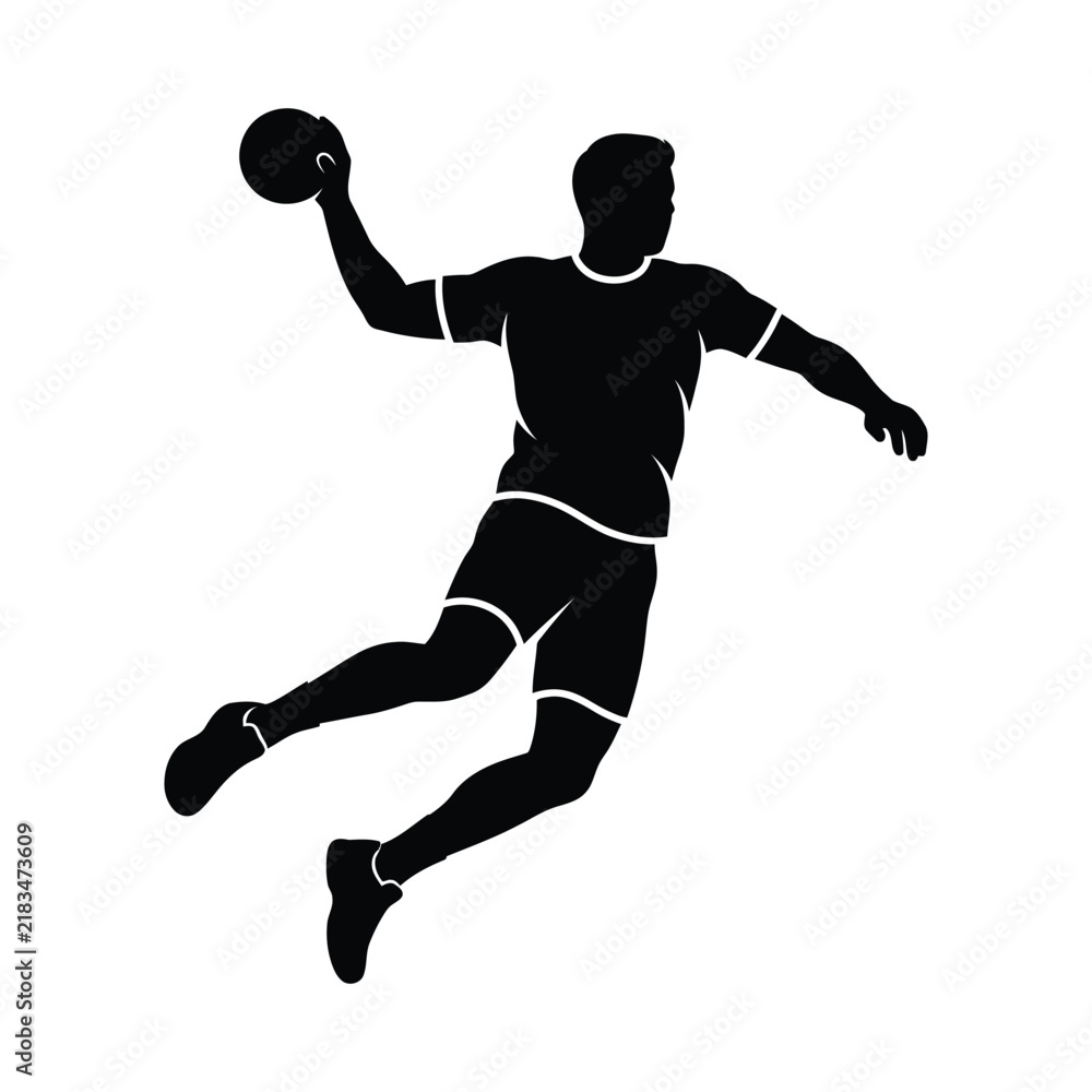 Fototapeta premium Handball player black silhouette vector illustration dynamic action shot throwing ball artwork.