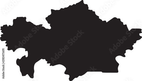 Flat black silhouette shape of the country of Kazakhstan isolated on white background