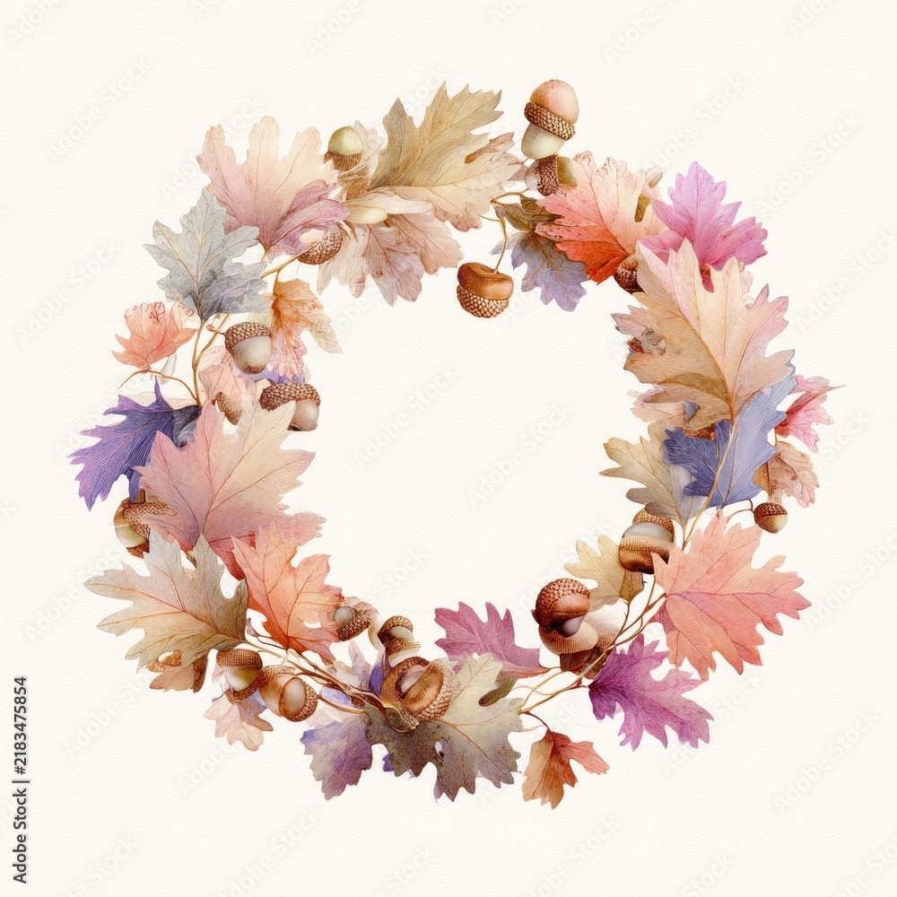 Obraz premium Autumn leaves wreath illustration